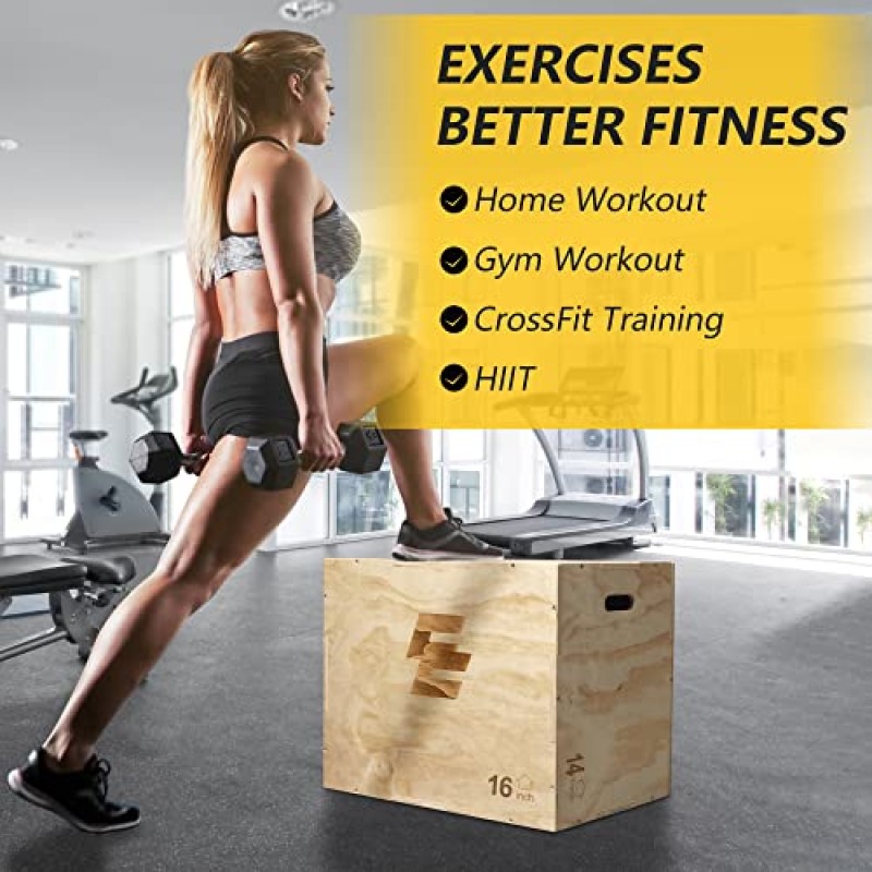 Holleyweb 3 in 1 Wood Plyo Box, 플라이오메트릭 점프 박스 건너뛰기, 점프, 박스 점프, 스쿼트, 딥, 안전을 위한 둥근 모서리용 미끄럼 방지