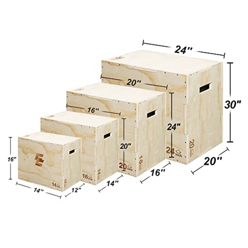 Holleyweb 3 in 1 Wood Plyo Box, 플라이오메트릭 점프 박스 건너뛰기, 점프, 박스 점프, 스쿼트, 딥, 안전을 위한 둥근 모서리용 미끄럼 방지