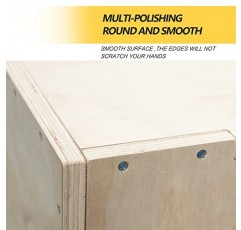 Holleyweb 3 in 1 Wood Plyo Box, 플라이오메트릭 점프 박스 건너뛰기, 점프, 박스 점프, 스쿼트, 딥, 안전을 위한 둥근 모서리용 미끄럼 방지