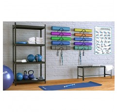 Wallniture Moduwine 요가 매트 보관함, 요가 스트랩 걸이용 후크가 있는 수건걸이, 홈 체육관 및 스튜디오용 저항 밴드, 5단 금속 블랙