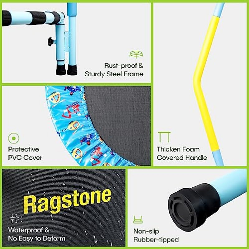 Ragstone 36인치 미니 트램펄린(손잡이 안전 패딩 커버 포함), 접이식 어린이 트램펄린(놀이 운동용) 실내 실외 리바운더 트램펄린(소년 소녀용)
