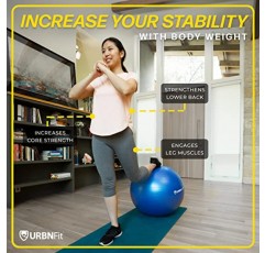 URBNFit 운동 공 + 진동 폼 롤러 번들 - 운동 임신 안정성을 위한 요가 공 - 펌프가 있는 안티버스트 스위스 밸런스 공 - 사무실, 홈 체육관용 피트니스 볼 의자