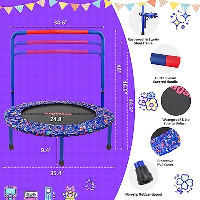 Ragstone Kids Trampoline 36인치, 접이식 번지 리바운더가 있는 어린이를 위한 미니 트램펄린 조절 가능한 난간 및 안전 패딩 커버가 있는 유아용 미니 트램펄린 유아 소년 소녀용 실내 실외 사용