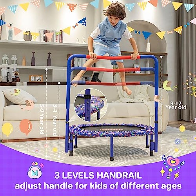 Ragstone Kids Trampoline 36인치, 접이식 번지 리바운더가 있는 어린이를 위한 미니 트램펄린 조절 가능한 난간 및 안전 패딩 커버가 있는 유아용 미니 트램펄린 유아 소년 소녀용 실내 실외 사용