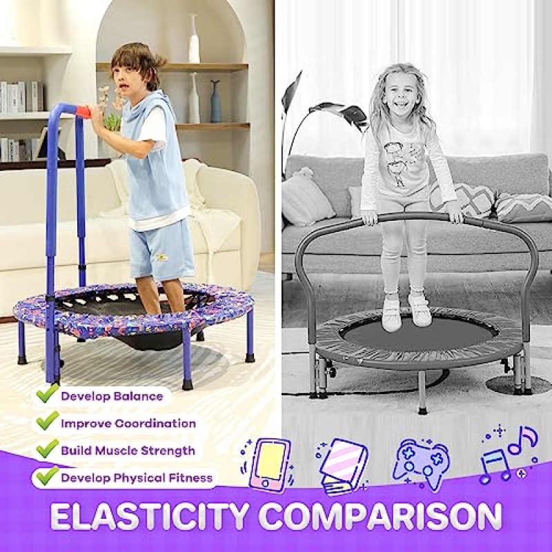 Ragstone Kids Trampoline 36인치, 접이식 번지 리바운더가 있는 어린이를 위한 미니 트램펄린 조절 가능한 난간 및 안전 패딩 커버가 있는 유아용 미니 트램펄린 유아 소년 소녀용 실내 실외 사용