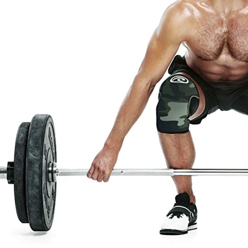 Rehband 7mm 무릎 슬리브 Power Max, 보디 빌딩, 파워 리프팅, 크로스 핏 및 무거운 리프팅을 위한 무릎 지지대 네오프렌, 색상: Camo, 크기: S