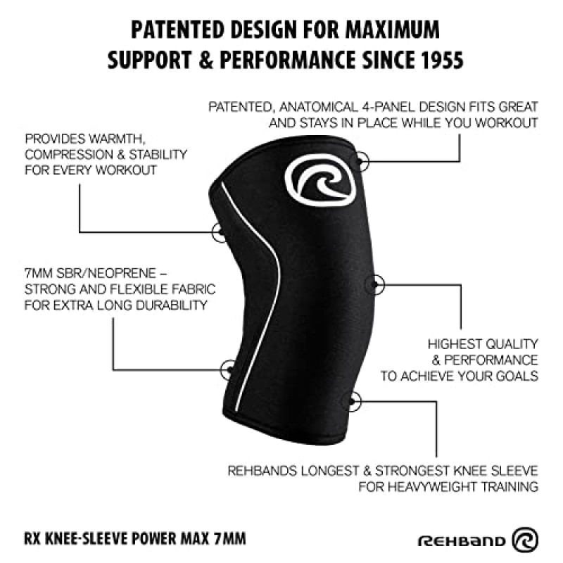 Rehband 7mm 무릎 슬리브 Power Max, 보디 빌딩, 파워 리프팅, 크로스 핏 및 무거운 리프팅을 위한 무릎 지지대 네오프렌, 색상: Camo, 크기: S