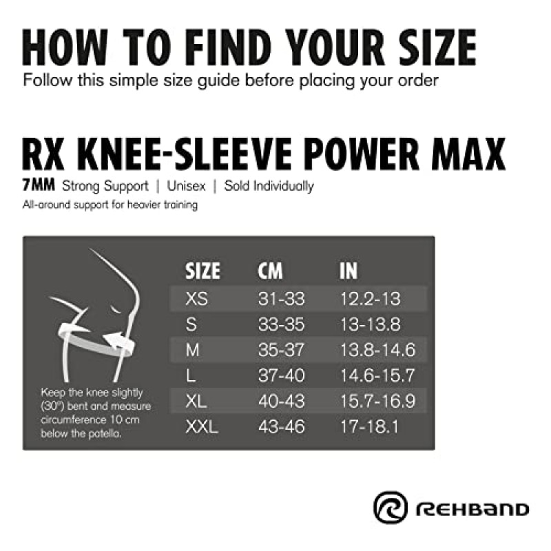 Rehband 7mm 무릎 슬리브 Power Max, 보디 빌딩, 파워 리프팅, 크로스 핏 및 무거운 리프팅을 위한 무릎 지지대 네오프렌, 색상: Camo, 크기: S