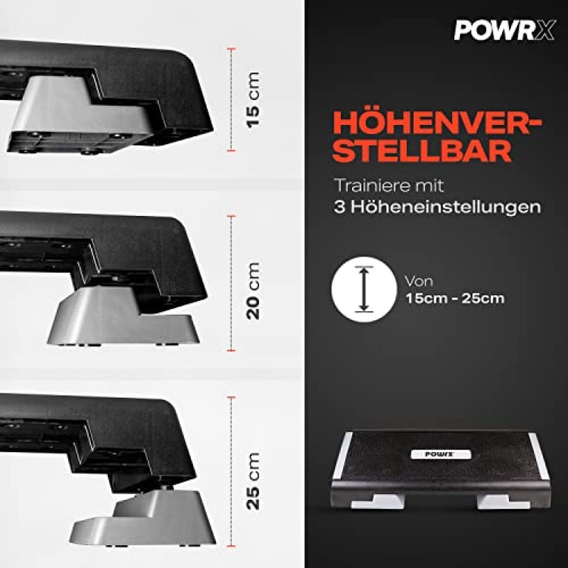 POWRX 에어로빅 스테퍼 - 전문 운동 장비 운동 스텝 보드, 최대 10' - 35 x 13.4' 높이의 조절 가능한 벤치 - 검정색