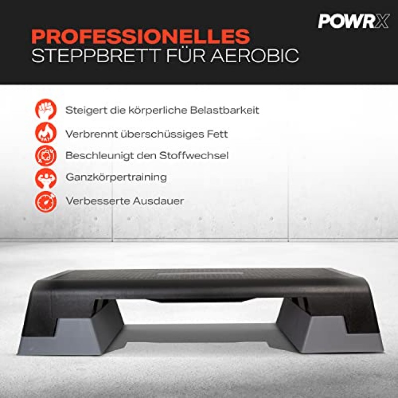 POWRX 에어로빅 스테퍼 - 전문 운동 장비 운동 스텝 보드, 최대 10' - 35 x 13.4' 높이의 조절 가능한 벤치 - 검정색