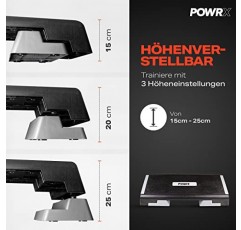 POWRX 에어로빅 스테퍼 - 전문 운동 장비 운동 스텝 보드, 최대 10' - 35 x 13.4' 높이의 조절 가능한 벤치 - 검정색