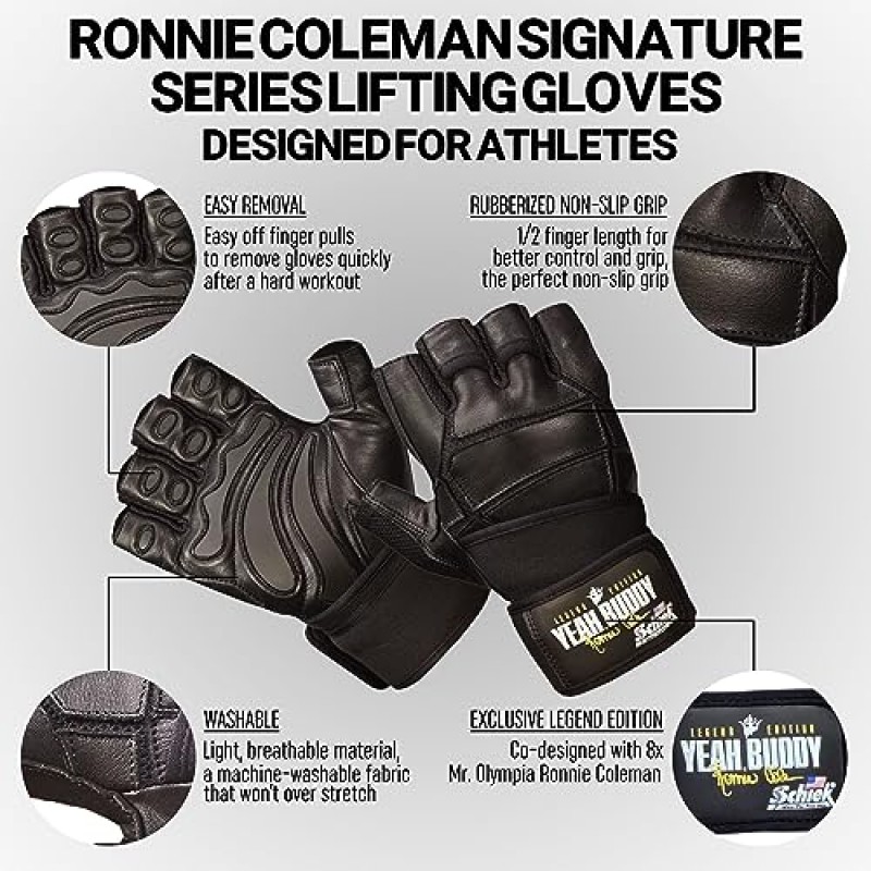 Schiek Ronnie Coleman 시그니처 시리즈 리프팅 장갑 - 역도 그립 장갑
