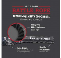 PRIZE FORM 배틀 로프 및 앵커 스트랩 키트 - 길이 30피트 x 1.5인치, 홈 체육관 근력 훈련 및 유산소 운동, 실내 실외용