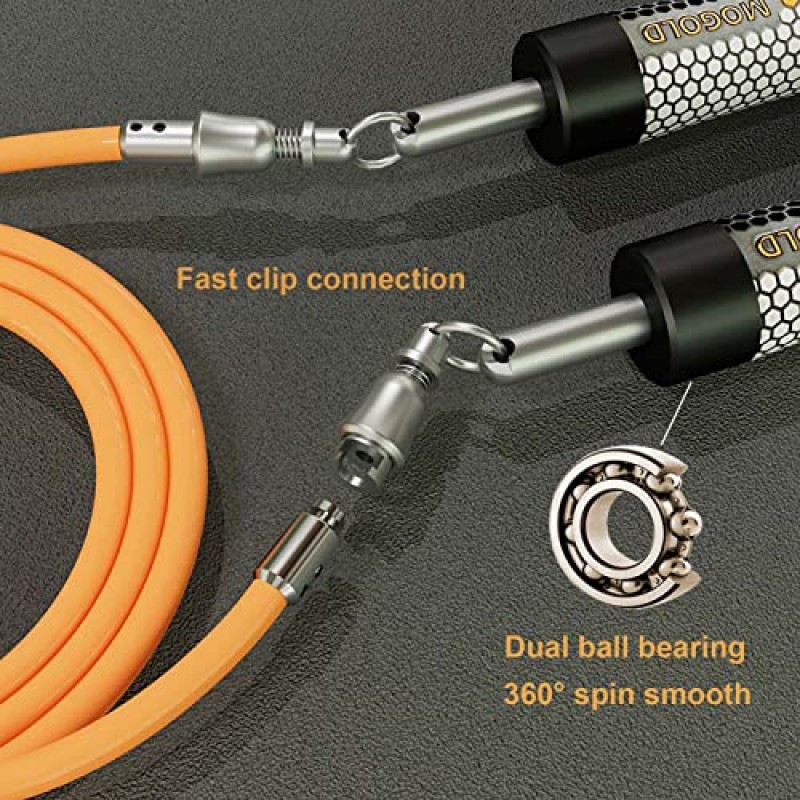 Mogold 전문 가중 줄넘기(1 키트=3 세트 줄넘기, 교체 용이 - 무게 조절 가능) 360도 회전 - 길이 조절 가능, 인체 공학적 가죽 그립 피트니스 체중 감량 등을 위한 건너뛰기 밧줄