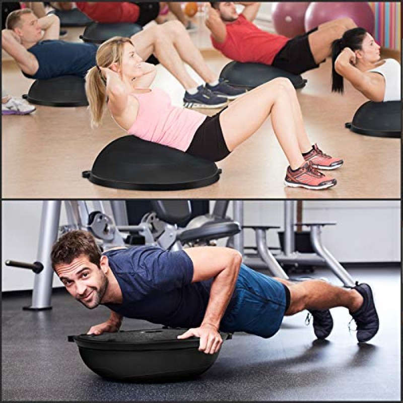 JX FITNESS 58cm 밸런스 하프 볼 트레이너, 저항 밴드 및 펌프가 포함된 안정성 운동 요가 하프 볼 - 전신 홈 체육관 운동 또는 피트니스 훈련으로 코어 및 복근 근력 향상