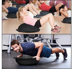 JX FITNESS 58cm 밸런스 하프 볼 트레이너, 저항 밴드 및 펌프가 포함된 안정성 운동 요가 하프 볼 - 전신 홈 체육관 운동 또는 피트니스 훈련으로 코어 및 복근 근력 향상