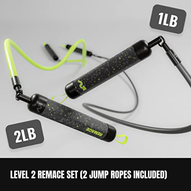 Remace 레벨 2 가중 점프 로프 세트 ​​- (1LB, 2LB) 운동 로프 - 피트니스, 복싱 및 근력 훈련용 - 중급 및 전문가 점퍼용 헤비 로프 - 로프 2개 포함