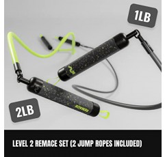 Remace 레벨 2 가중 점프 로프 세트 ​​- (1LB, 2LB) 운동 로프 - 피트니스, 복싱 및 근력 훈련용 - 중급 및 전문가 점퍼용 헤비 로프 - 로프 2개 포함