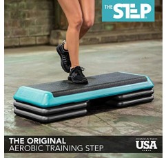 The Step(Made in USA) 오리지널 에어로빅 플랫폼 – 헬스 클럽 크기 – 오리지널 라이저 4개 포함(검은색 라이저가 있는 청록 플랫폼), 단일 사이즈