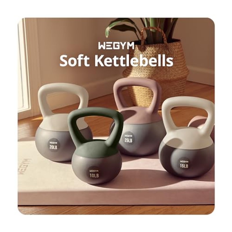 WEGYM 10LB 소프트 Kettlebell 세트 헤비 듀티 스틸 샌드 Kettlebells 역도, 충격 방지 무게, 근력 및 코어 훈련 홈 체육관, 숲