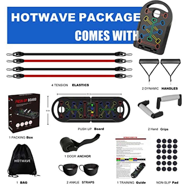 HOTWAVE 푸시업 보드 피트니스, 휴대용 접이식 20 in 1 푸시업 바 홈 체육관, 바닥용 푸시업 핸들. 남성과 여성을 위한 전문 근력 훈련 장비, 특허 출원 중