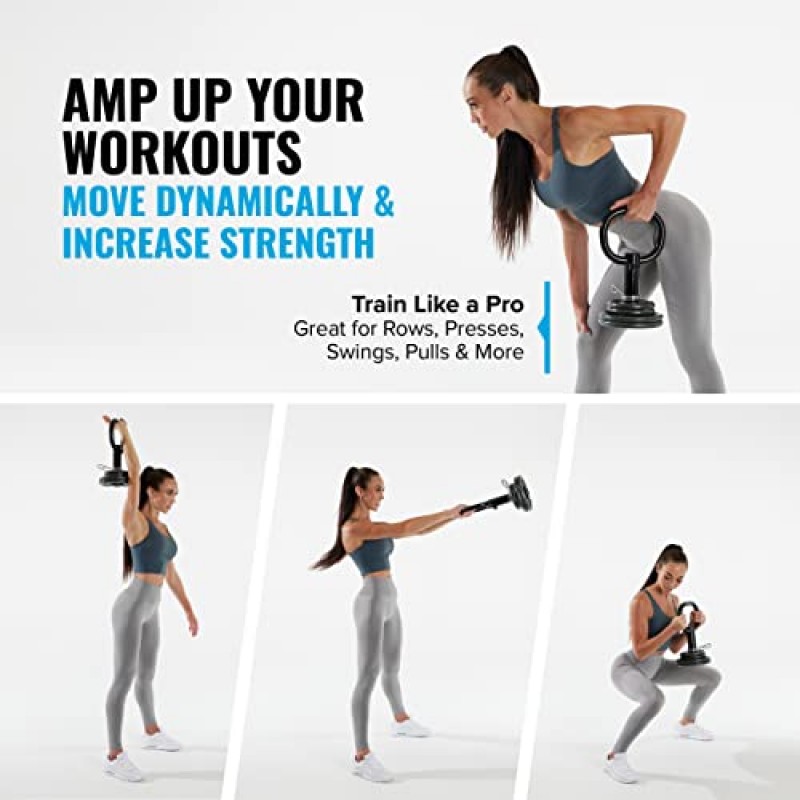 NewMe Fitness 근력 훈련을 위한 조절 가능한 케틀벨 손잡이 웨이트 플레이트용 케틀벨 - 가정 또는 체육관 운동 - 편안하고 미끄러지지 않는 그립을 위한 인체공학적 디자인
