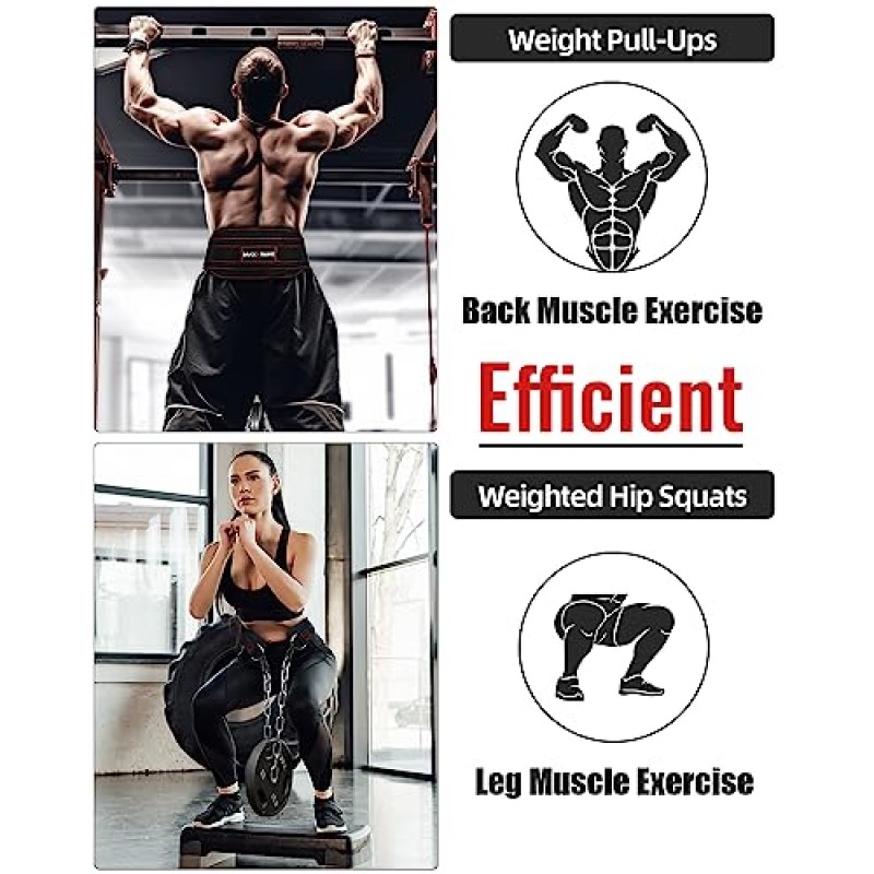 역도용 MAXRANK 딥 벨트 - 550Lbs 중량 용량 풀업 벨트, 40'체인, 역도, 체육관, 스쿼트, 운동, 피트니스, 크로스핏, 남성 및 여성을 위한 네오프렌 허리 딥 벨트