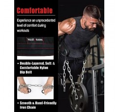 역도용 MAXRANK 딥 벨트 - 550Lbs 중량 용량 풀업 벨트, 40'체인, 역도, 체육관, 스쿼트, 운동, 피트니스, 크로스핏, 남성 및 여성을 위한 네오프렌 허리 딥 벨트