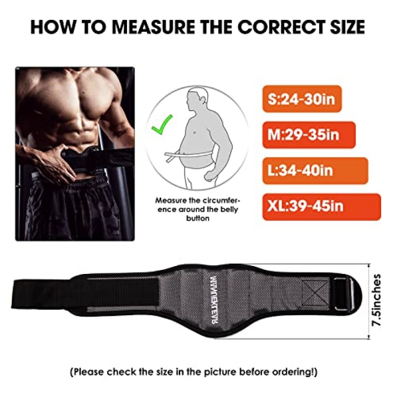 MANUEKLEAR 체육관 역도 벨트 역도 운동 남성 여성용 역도 파워 리프팅 벨트 - 7.5인치 - 크로스 트레이닝, 스쿼트, 런지를 위한 보디빌딩 피트니스 백 지원