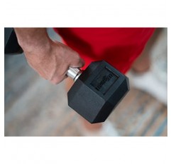 Living.Fit 고무로 싸인 육각 덤벨 핸드 웨이트. 싱글 덤벨 또는 덤벨 페어. 근력 운동을 위한 5LB~100LB 덤벨 세트