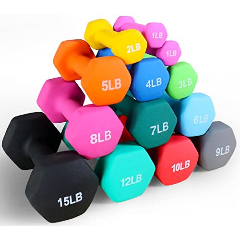 BalanceFrom 네오프렌 덤벨 핸드 웨이트, 미끄럼 방지, 롤 방지, 육각 모양 다채로운, 스탠드와 쌍 또는 세트