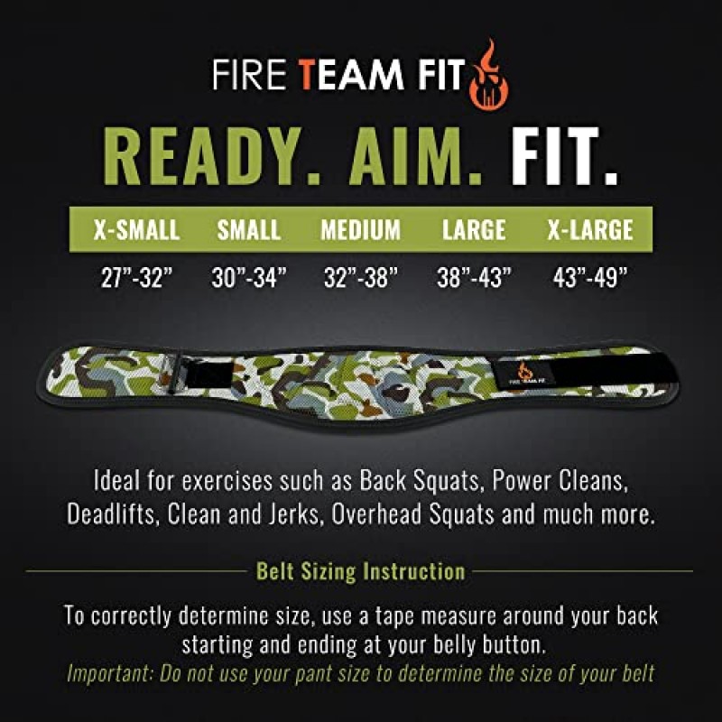 남성용 및 여성용 Fire Team Fit 역도 벨트, 6인치, 보디빌딩 및 크로스 트레이닝 운동, 스쿼트, 런지를 위한 피트니스 등 지원