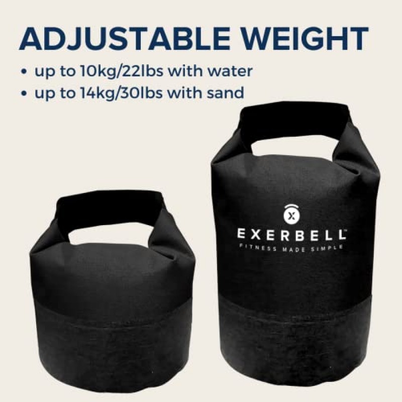 Exerbell 접이식 및 조절 가능한 케틀벨 2-14kg(검정색) – 물 및 샌드백 케틀벨 – 다목적 샌드백 훈련 및 웨이트 백 – 프리미엄 근력 훈련 장비