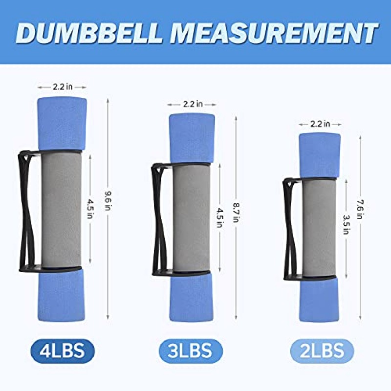 Cansena Dumbbells 핸드 웨이트 2개 세트, 홈 체육관 장비 운동용 미끄럼 방지 소프트 그립 및 핸드 스트랩이 있는 운동 및 피트니스 덤벨 여성을 위한 체중 감량 근력 훈련(2lb,3lb,4lb)