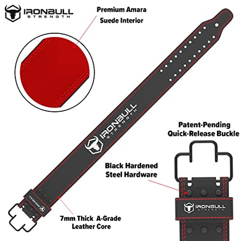 퀵 릴리스 역도 벨트 PRO - 7mm 고속 레버 리프팅 벨트 - 4인치 폭의 스웨이드 가죽 등 지지대 - 파워리프팅, 웨이트 트레이닝, 체육관 및 피트니스용
