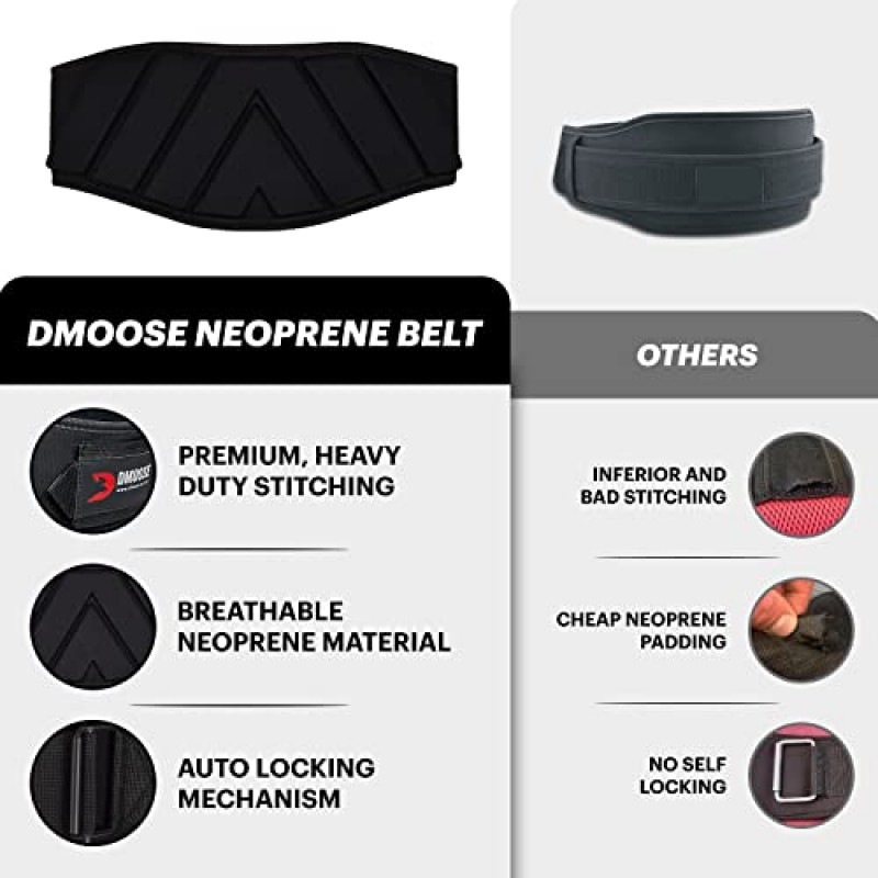 DMoose 역도 벨트, 편안한 요추 및 등받이 지지대, 몸을 적절한 형태로 유지하기 위한 자동 잠금 웨이트 벨트, 스쿼트용 6인치 체육관 벨트, 데드리프트, 크로스 트레이닝, 남성 여성용 파워리프팅