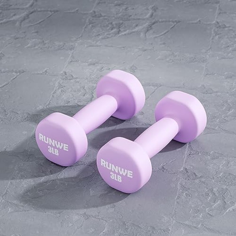 RUNWE 덤벨 2개 세트 - 각각 1 3 5 7 또는 10 LB용 주철 덤벨 쌍 옵션, 핸드 웨이트 세트 운동 및 피트니스 어린이, 여성, 남성을 위한 덤벨 프리 웨이트(모든 세트가 아닌 한 쌍으로 판매)