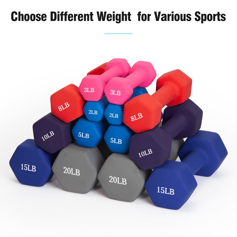 덤벨 세트, TopMade 2lb 3lb 5lb 8lb 10lb 15lb 20lb 네오프렌 철 아령 핸드 웨이트 세트 바벨 운동 피트니스 육각 덤벨 프리 웨이트 덤벨 여성 남성 홈 체육관 운동 근력 훈련