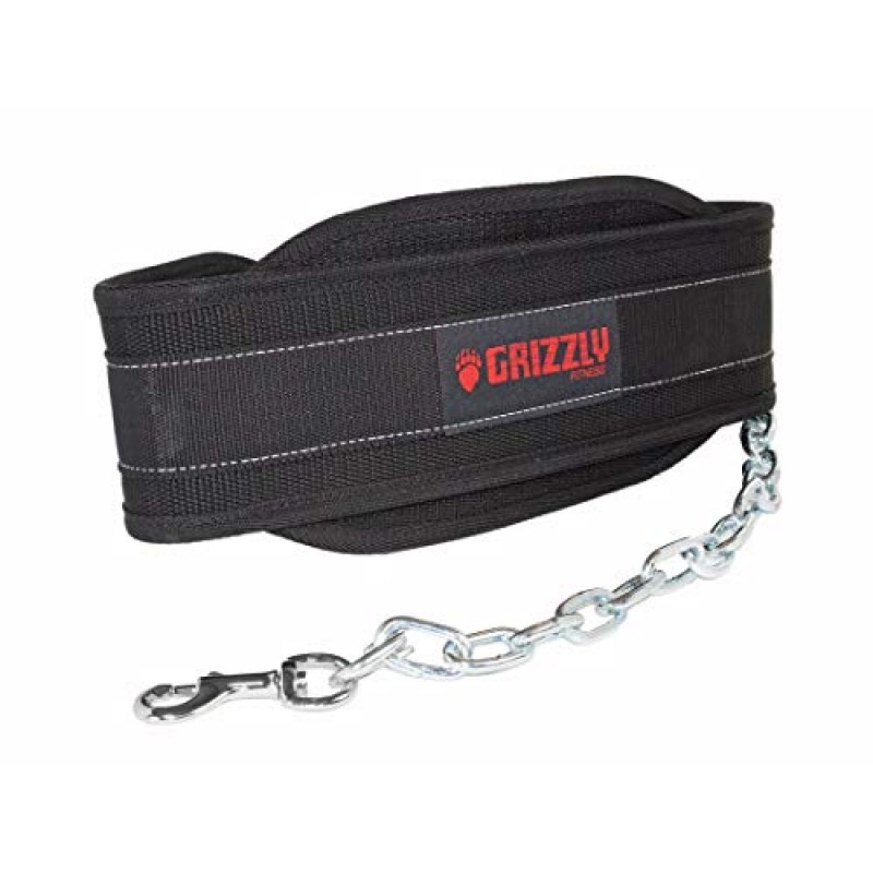 Grizzly Fitness 남성 및 여성 역도, 웨이트 트레이닝 및 바디빌딩을 위한 프리미엄 나일론 딥, 풀업 및 턱업 벨트 | 전문가가 사용함 | 추가적인 내구성을 위한 강화된 이중 스티치 | 한 사이즈