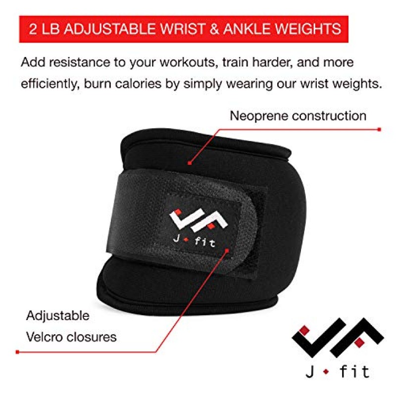 JFIT 손목 웨이트 쌍 – 2개 세트, 피트니스, 걷기, 운동용 손목 스트랩 – 다양한 크기 및 무게 옵션 – 남성 및 여성용 편안하고 통기성이 있으며 수분 흡수 웨이트 스트랩