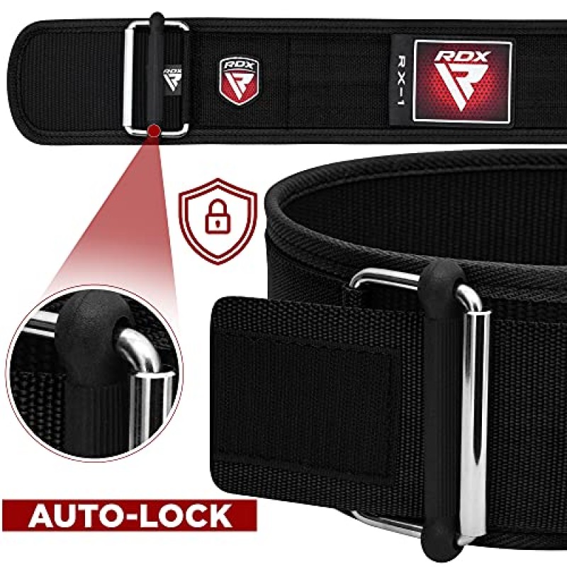 RDX 역도 벨트 - AUTO LOCK 4인치 올림픽 크로스 트레이닝용 프리미엄 조절식 체육관 벨트 - 남성 여성 기능성 피트니스 운동 지원 - WOD 파워리프팅 보디빌딩 역도 데드리프트