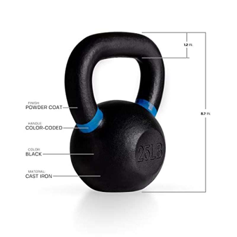 Tru Grit Fitness 주철 케틀벨 무게 – 간편한 그립 핸들 – 분말 코팅 – 홈 체육관 장비 – 사용 가능한 무게 크기: 10, 12, 15, 20, 25, 26, 30, 35, 44, 53, 62, 70 lbs