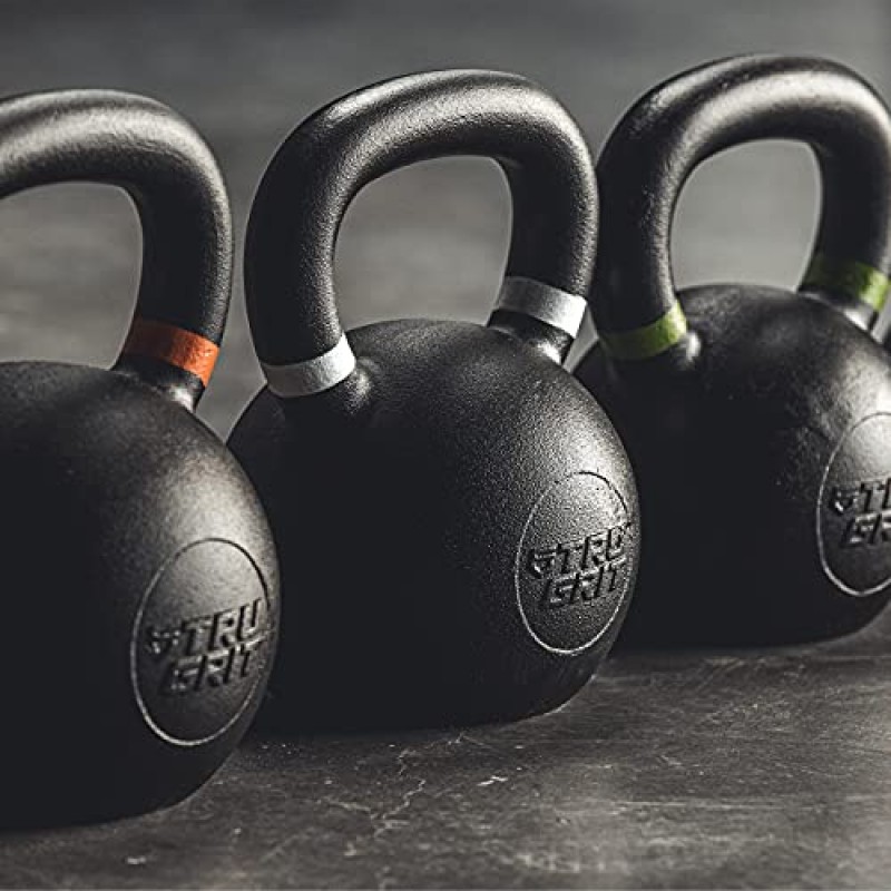 Tru Grit Fitness 주철 케틀벨 무게 – 간편한 그립 핸들 – 분말 코팅 – 홈 체육관 장비 – 사용 가능한 무게 크기: 10, 12, 15, 20, 25, 26, 30, 35, 44, 53, 62, 70 lbs