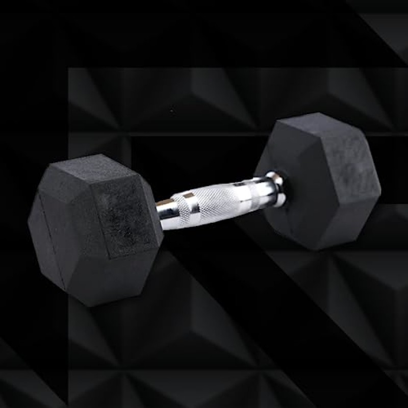 RAGE Fitness Hex Dumbbell 프리미엄 고무 케이스, 핸드 웨이트(10lb, 20lb, 25lb, 35lb, 40lb, 45lb, 50lb - 개별 판매), 2개 세트, 강철 크롬이 있는 검정색, 역도, 육각형 덤벨