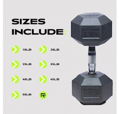 RAGE Fitness Hex Dumbbell 프리미엄 고무 케이스, 핸드 웨이트(10lb, 20lb, 25lb, 35lb, 40lb, 45lb, 50lb - 개별 판매), 2개 세트, 강철 크롬이 있는 검정색, 역도, 육각형 덤벨