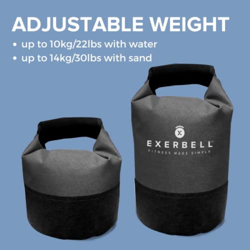 Exerbell 접이식 및 조절 가능한 케틀벨 2-14kg(검정색) – 물 및 샌드백 케틀벨 – 다목적 샌드백 훈련 및 웨이트 백 – 프리미엄 근력 훈련 장비