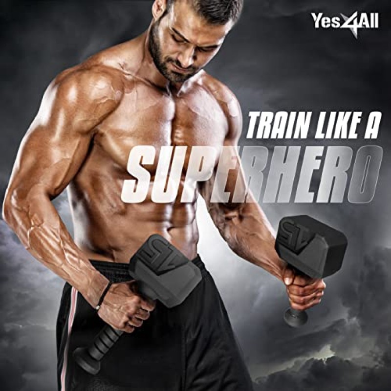 Yes4All Hammer Kettlebells 15, 25, 35 lbs - 미끄럼 방지 파우더 코팅 손잡이가 있는 주철 주전자 벨 - 역도, 운동 및 심장 강화 운동용 운동 해머 강도 체육관 장비