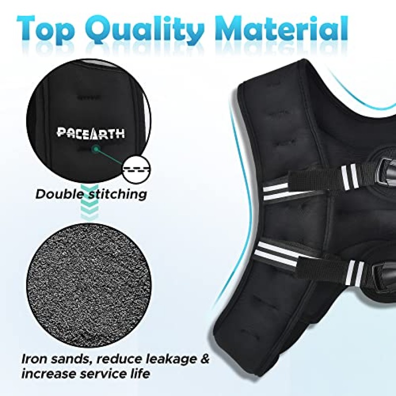 발목/손목 무게가 있는 PACEARTH 가중 조끼 반사 스트라이프가 있는 6lbs-30lbs 체중 조끼, 남성 여성을 위한 근력 훈련, 걷기, 조깅, 달리기를 위한 크기 조절 가능 운동 장비