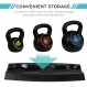 최고의 선택 제품 보관 랙이 포함된 3피스 케틀벨 세트, HDPE 코팅 운동 피트니스 홈 체육관용 콘크리트 무게, 근력 운동, HIIT 운동 5lb, 10lb, 15lb