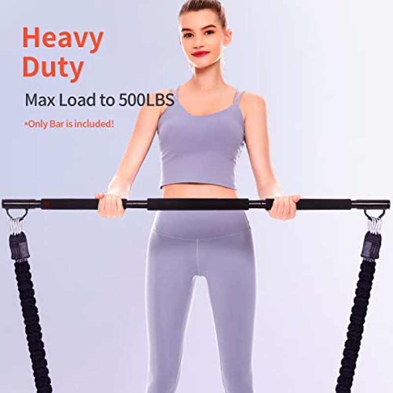 신체 운동, 스쿼트, 역도, 근력 훈련용 저항 밴드 바(43' 길이, 최대 하중 500lbs), 간편한 그립 폼 포함, 홈 체육관 피트니스용 휴대용 트레이닝 액세서리